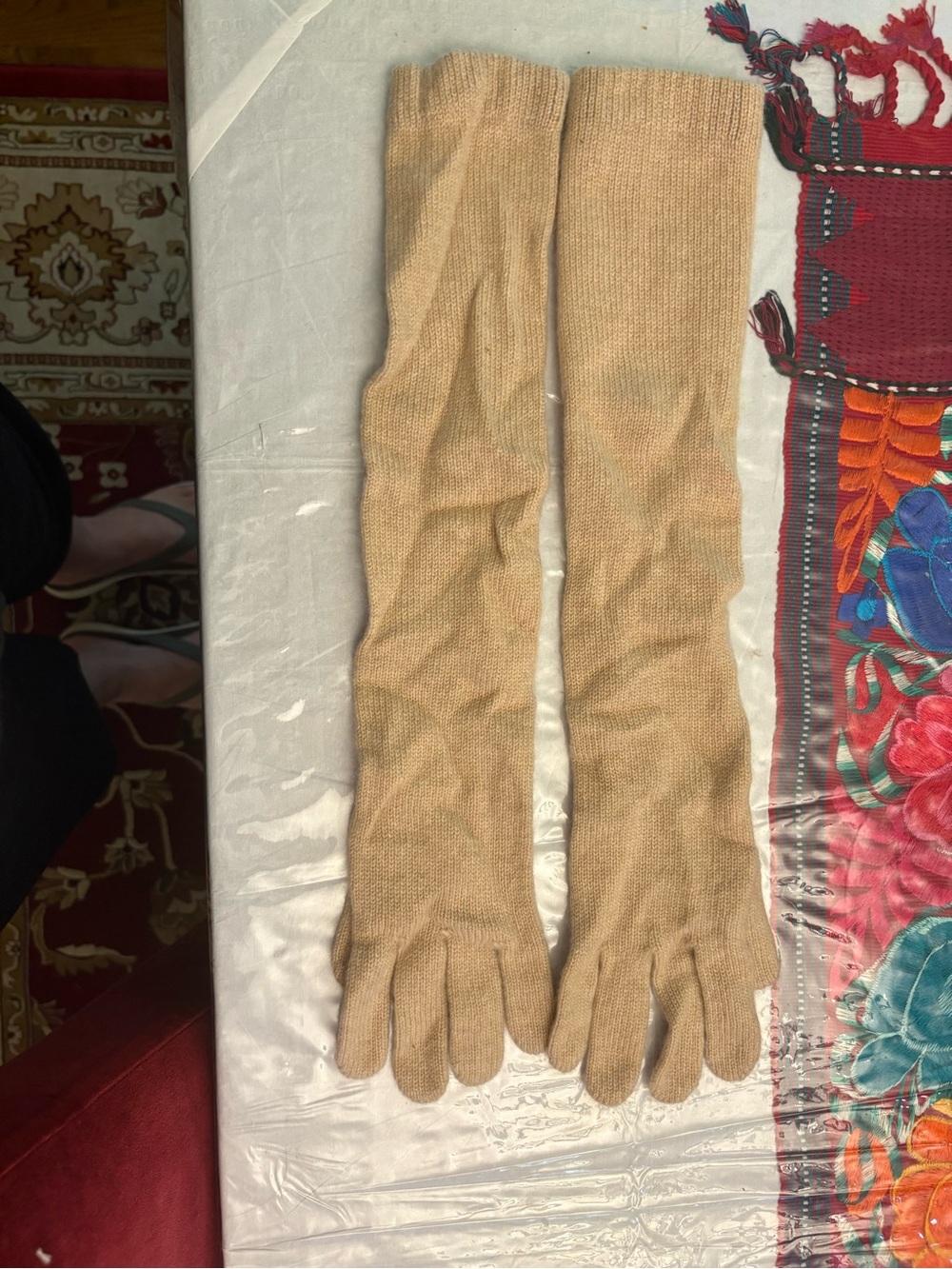 Long Beige gloves - women Cashmere